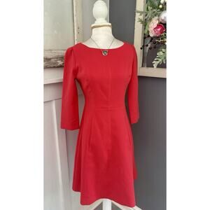 Vince Camuto 3/4-sleeve, lined shift dress w/ gold zipper in Tomato Red Size 2